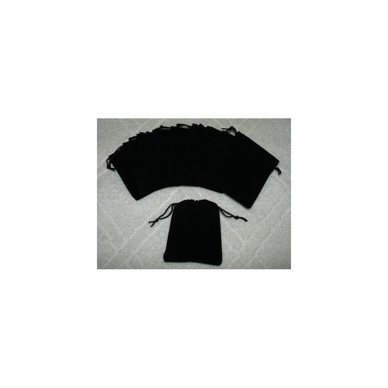 (10) Small Velvet Black Pouches With Drawstrings