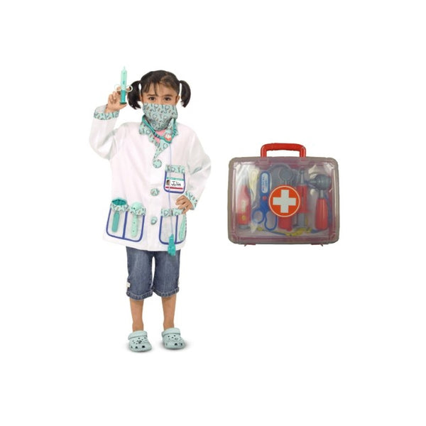 Melissa & Doug Doctor Costume Deluxe Role Play Set with Medical Play Set Bundle