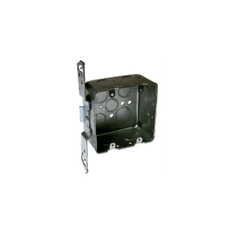 Hubbell-Raco 685 2-Device, 2-1/8-Inch Deep, 1/2-Inch and 3/4-Inch Side Knockouts, Wood/Metal Stud Bracket 4-Inch Square Switch Box, Drawn