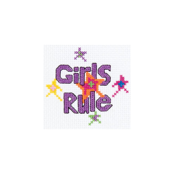 Bucilla Mini Counted Cross Stitch Kit, 3 by 3-Inch, 45445 Girls Rule