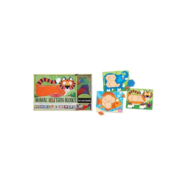 Melissa & Doug Animal Pattern Blocks Set With 5 Double-Sided Wooden Boards and 47 Multi-Shaped Blocks