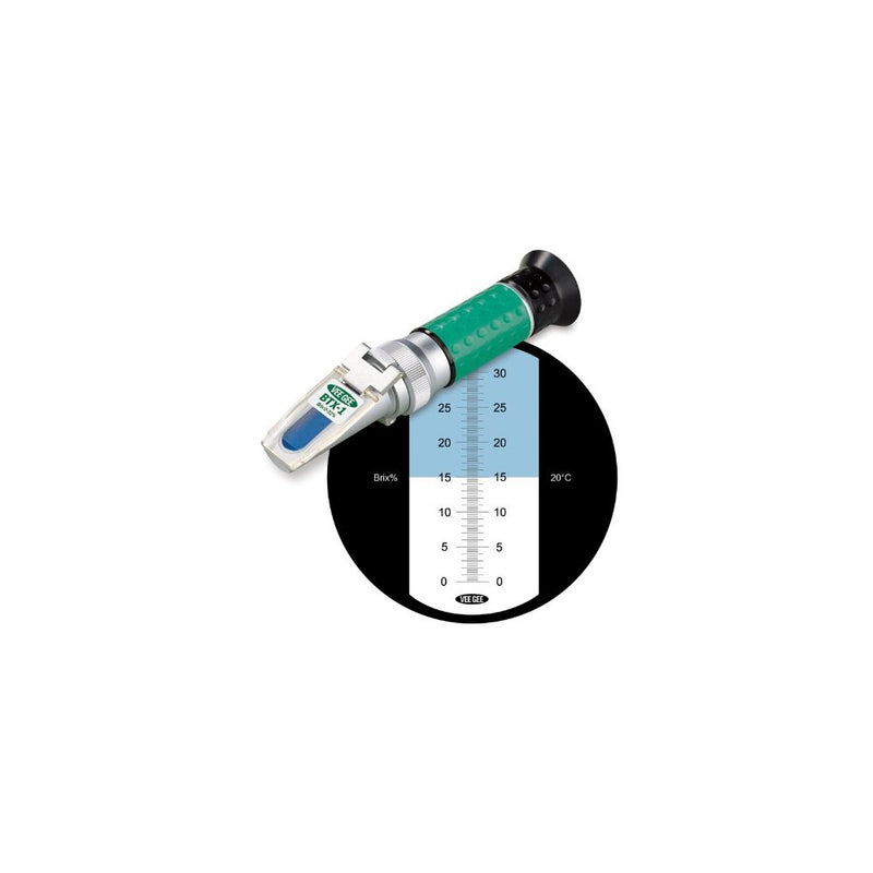 Vee Gee Scientific BTX-1 Handheld Refractometer, with Brix Scale, 0-32%, -0.2% Accuracy, 0.2% Resolution, 10 to 30 degree C ATC