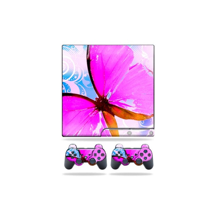 Protective Vinyl Skin Decal Cover for Sony Playstation 3 PS3 Slim Skins 2 Controller Skins Sticker Pink Butterfly