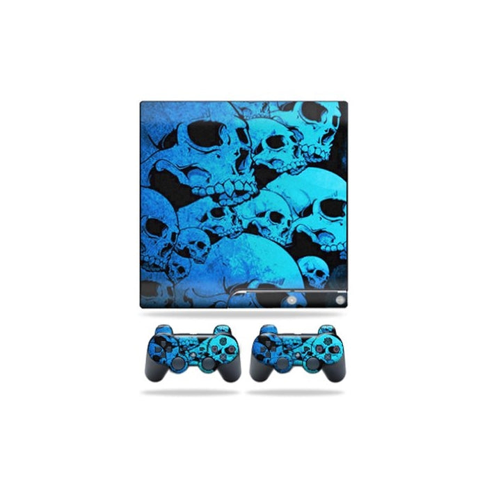 Protective Vinyl Skin Decal Cover for Sony Playstation 3 PS3 Slim Skins 2 Controller Skins Sticker Blue Skulls