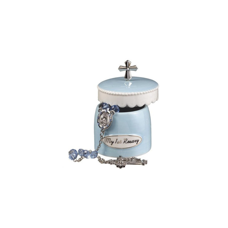 Blue My First Rosary for Boy Elegant Ceramic Keepsake Box from Grasslands Road