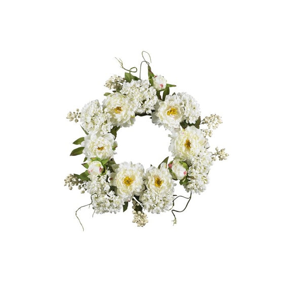 Nearly Natural 4690 Peony Hydrangea Wreath, 20-Inch, White