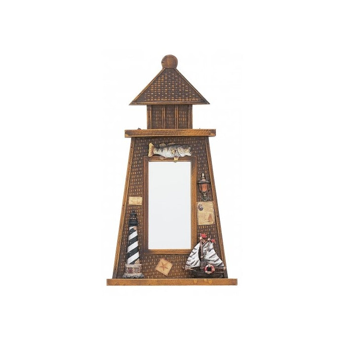 Mirror Lighthouse, Hang or Stand, Wood, Nautical, Fishing, 16.5-inch