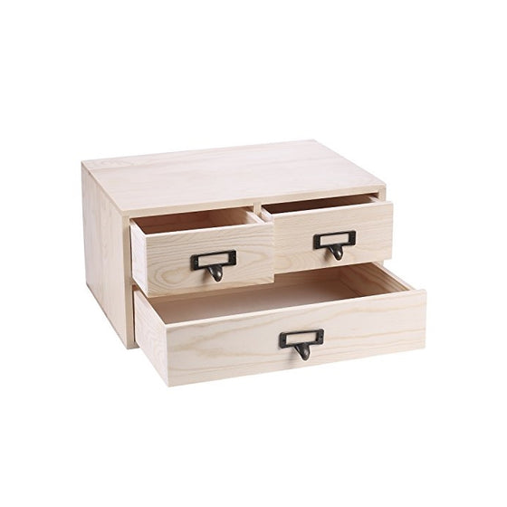 Small Natural Wood Office Storage Cabinet / Jewelry Organizer with 3 Drawers - MyGift