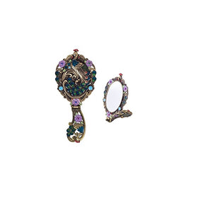 MOIOM Vintage Style Foldable Oval Peacock Pattern Makeup Hand/Table Mirror (Bronze)