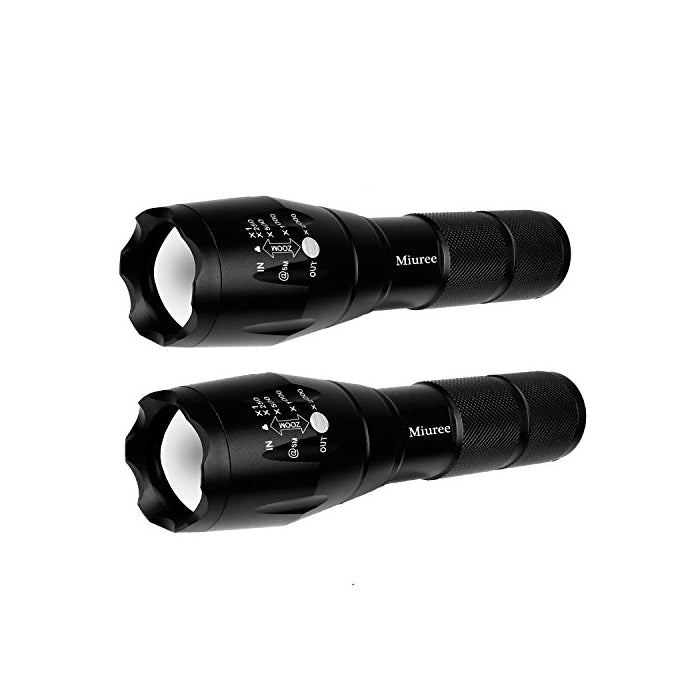 2Pcs Tactical Flashlight Water Resistant Military Grade Tac Light with 5 Modes & Zoom Function Ultra Bright Torch