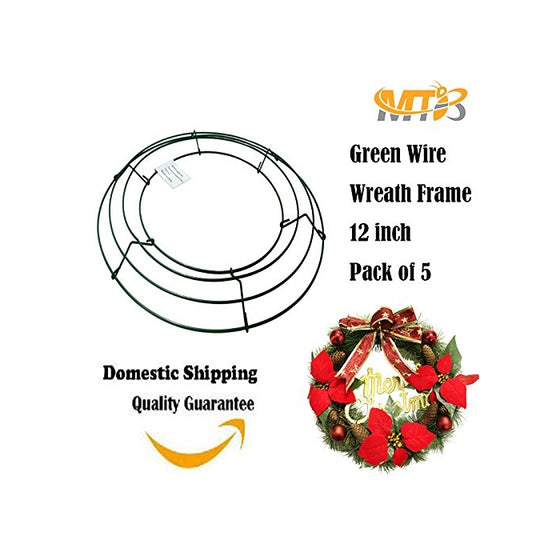 MTB Wire Wreath Frame 12 inch Green, Pack of 5 (Also Sold as Pack of 1)