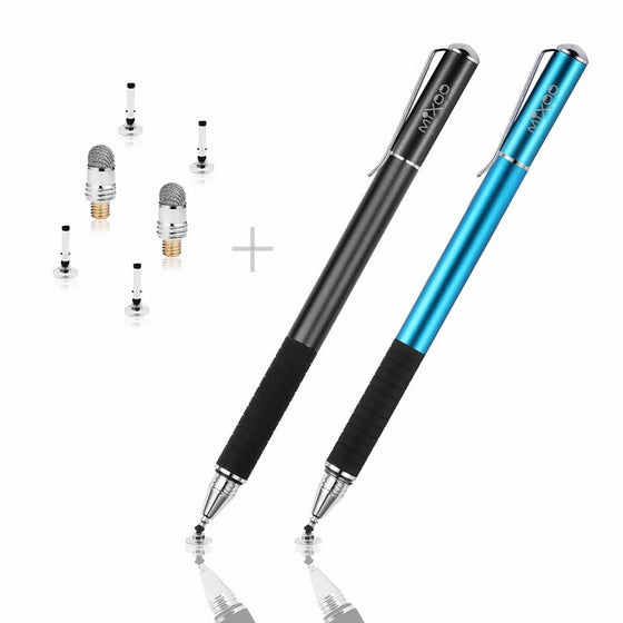 Mixoo 2-in-1 Precision Disc & Fiber Stylus with Replaceable Tips for Capacitive Touch Screen Devices (Black/Blue)