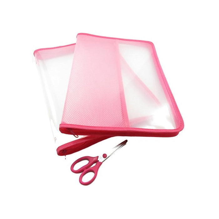 Zipper Transparent File Case Folder Bag School Travel Arts-n-Crafts 15.4 x 10.8 Clear Neon Pink with Scissors Pink (Bundle of 3)