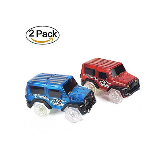 Car Track,MIGE Light Up Toy Car(2-Pack) Glow in the Dark Racing Track Accessories Compatible with Most Tracks,Boys and Girls(Blue and Red)