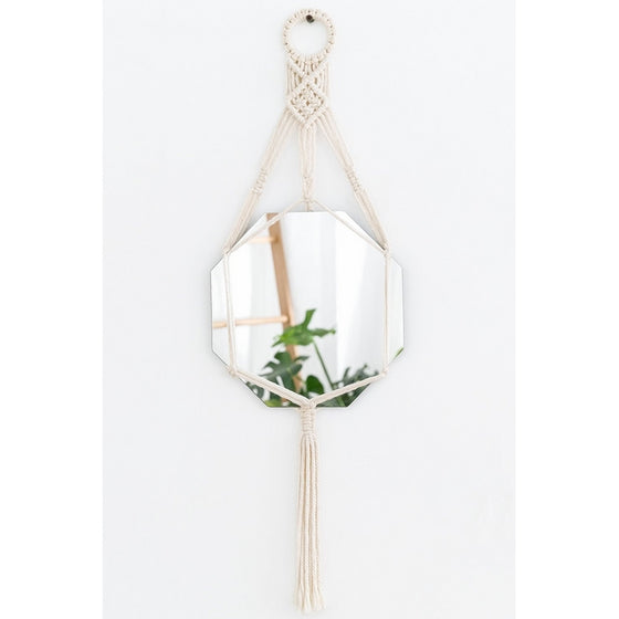 Mkono Hanging Wall Mirror with Macrame Hanger Home Decor