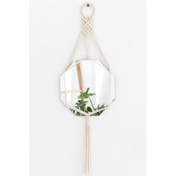 Mkono Hanging Wall Mirror with Macrame Hanger Home Decor