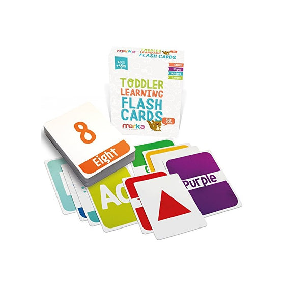 Kids Alphabet Colors Shapes and Numbers Learning Flash Cards - 58 cards with beautiful illustrations and bright colors