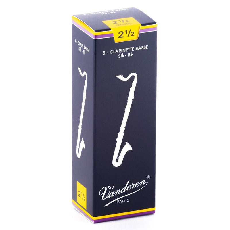 Vandoren CR1225 Bass Clarinet Traditional Reeds Strength 2.5; Box of 5