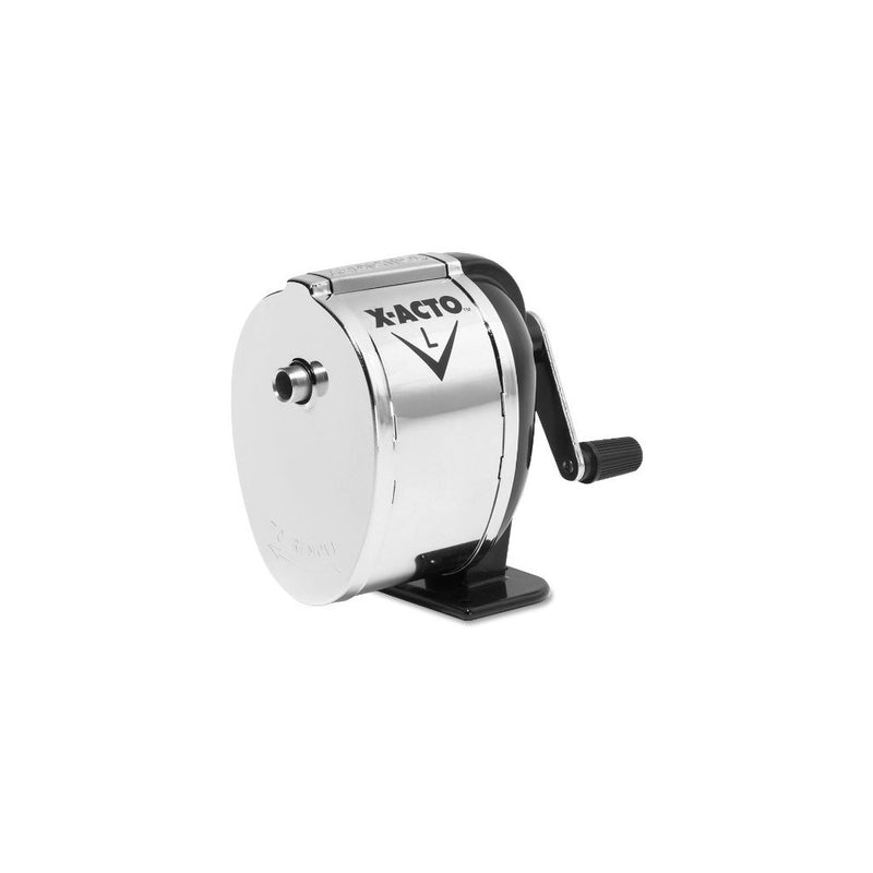 X-Acto 1041 Model l table- or wall-mount pencil sharpener, chrome receptacle, black base, 1 Unit