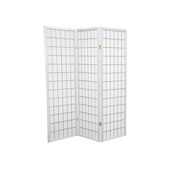 Oriental Furniture 5 ft. Tall Window Pane Shoji Screen - White - 3 Panels