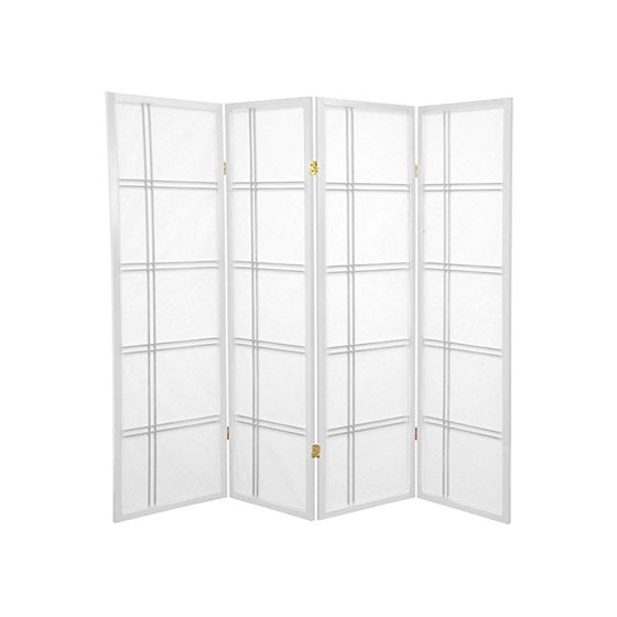 Oriental Furniture 5 ft. Tall Double Cross Shoji Screen - White - 4 Panels