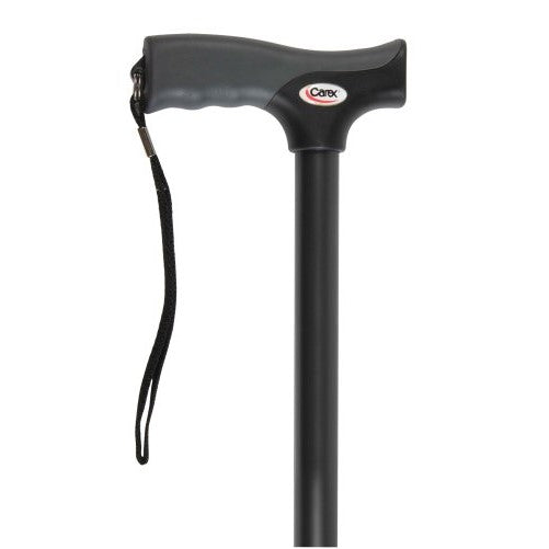 Carex Soft Grip Derby Cane, Black, Height Adjustable Designer Cane with Wrist Strap and Latex-Free Soft Cushion Handle