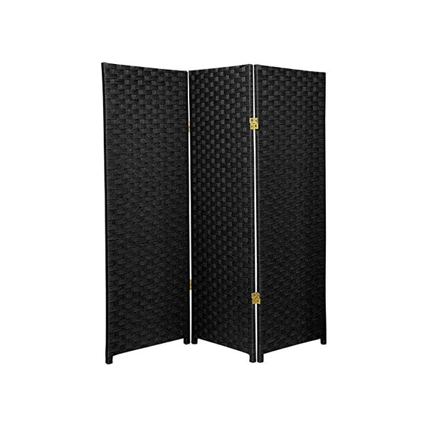 Oriental Furniture 4 ft. Tall Woven Fiber Room Divider - Black - 3 Panel