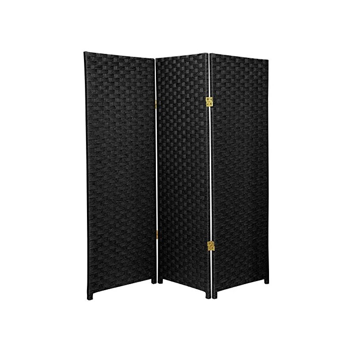 Oriental Furniture 4 ft. Tall Woven Fiber Room Divider - Black - 3 Panel