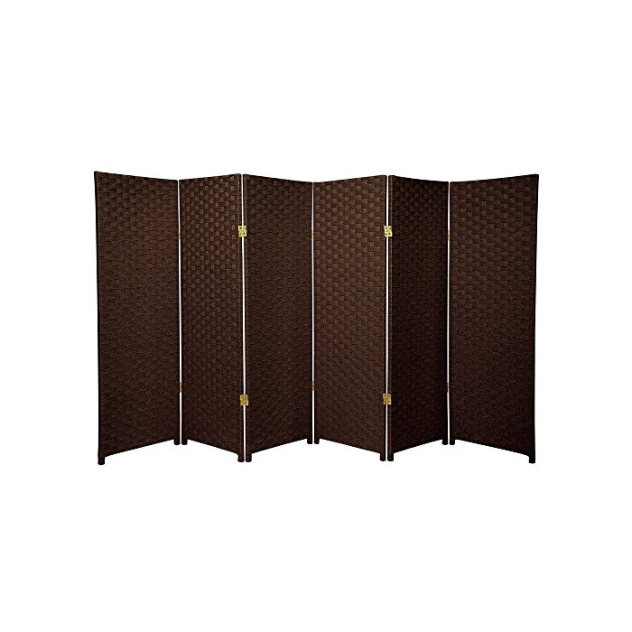 Oriental Furniture 4 ft. Tall Woven Fiber Room Divider - Dark Mocha - 6 Panel