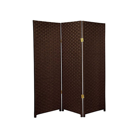 Oriental Furniture 4 ft. Tall Woven Fiber Room Divider - Dark Mocha - 3 Panel