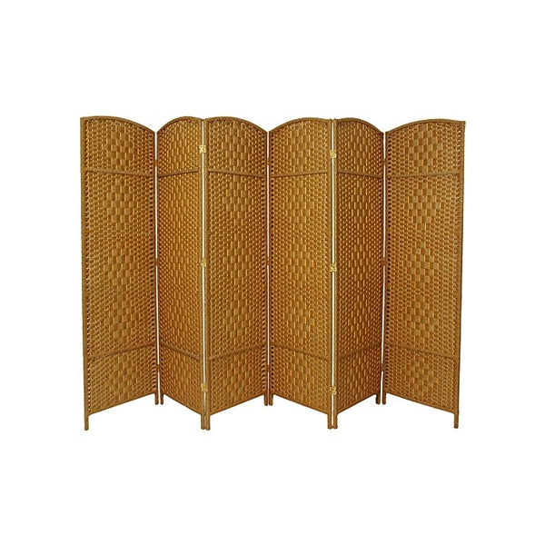 Oriental Furniture 6 ft. Tall Diamond Weave Fiber Room Divider - Light Beige - 6 Panel