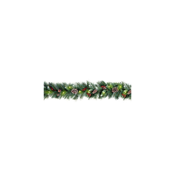 National Tree 9 Foot by 10 Inch Frosted Berry Garland with 100 Clear Lights (FRB-9GLO-1)