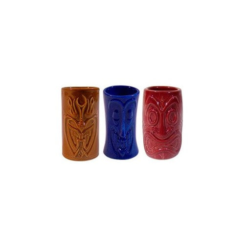 Tiki Shot Glasses 2 Oz. Comes with Brown, Blue, and Red