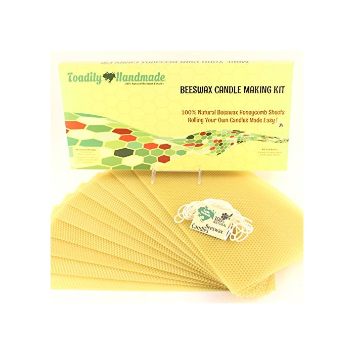 Make Your Own Candle Kit - 100% Beeswax Candles - Do It Yourself! 10 Full Size Sheets (Approx. 8" X 16 1/2") in NATURAL - Wick and Instructions Included!