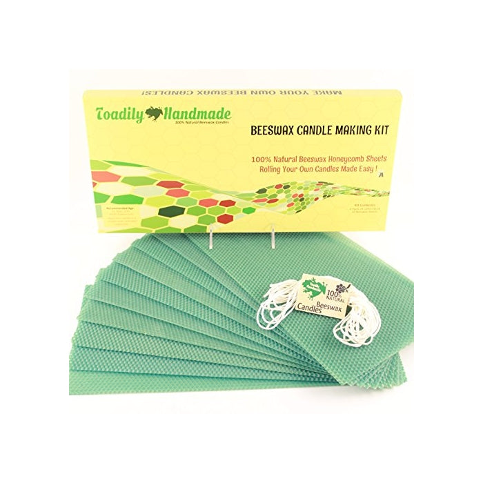 Make Your Own Candle Kit - 100% Beeswax Candles - Do It Yourself! 10 Full Size Sheets (Approx. 8" X 16 1/2") in GREEN - Wick and Instructions Included!