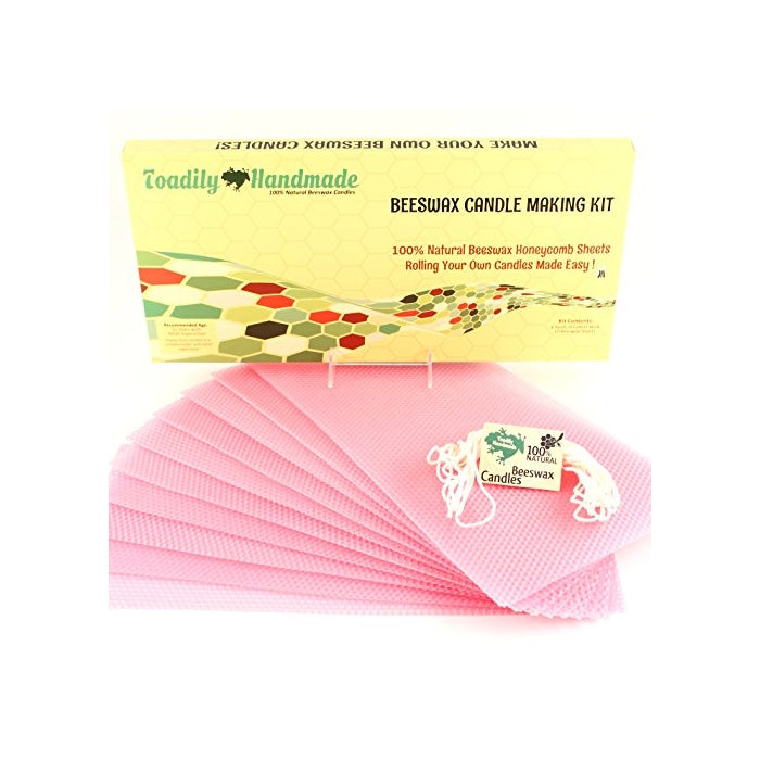 Make Your Own Candle Kit - 100% Beeswax Candles - Do It Yourself! 10 Full Size Sheets (Approx. 8" X 16 1/2") in PINK - Wick and Instructions Included!