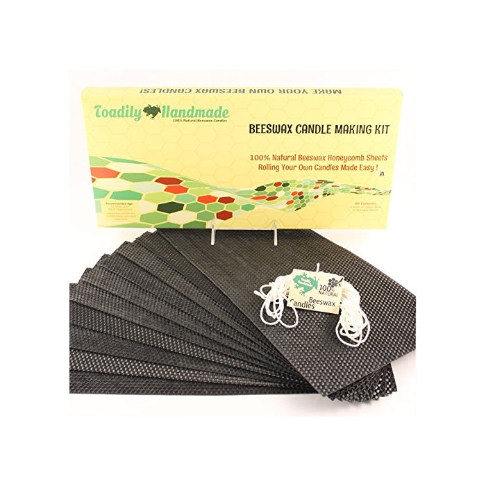 Make Your Own Candle Kit - 100% Beeswax Candles - Do It Yourself! 10 Full Size Sheets (Approx. 8" X 16 1/2") in BLACK - Wick and Instructions Included!