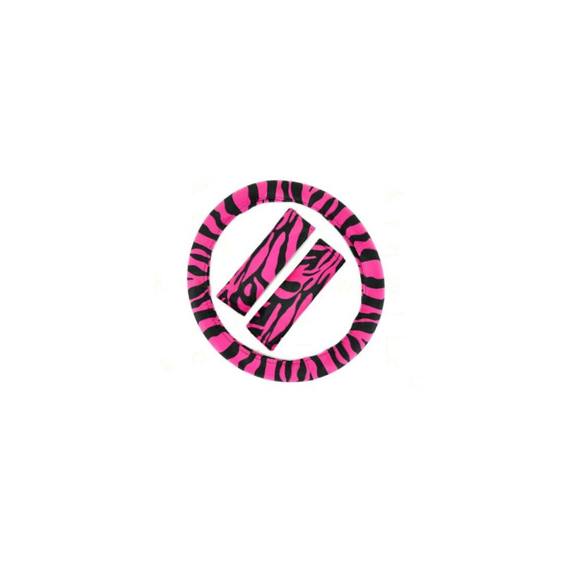 Safari Animal Print Steering Wheel Cover and Shoulder Belt Pads - Hot Pink Zebra