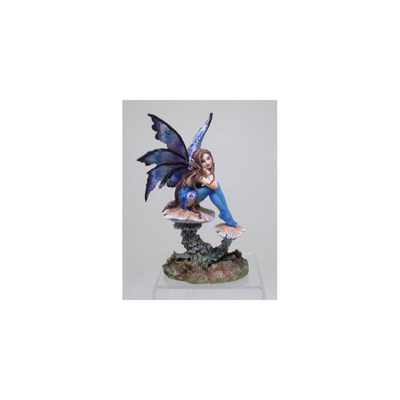 6.25 Inch Nice Blue Fairy Sitting on Mushroom Statue Figurine