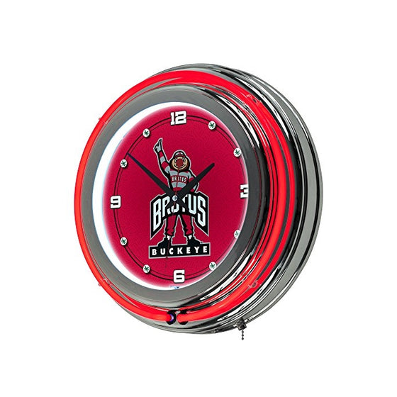 NCAA Ohio State University Chrome Double Ring Neon Clock, 14"