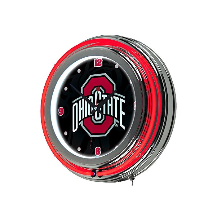 NCAA Ohio State University "Shadow Brutus" Chrome Double Ring Neon Clock, 14"