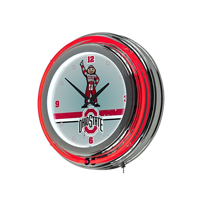 NCAA Ohio State University "Stripe Brutus" Chrome Double Ring Neon Clock, 14"