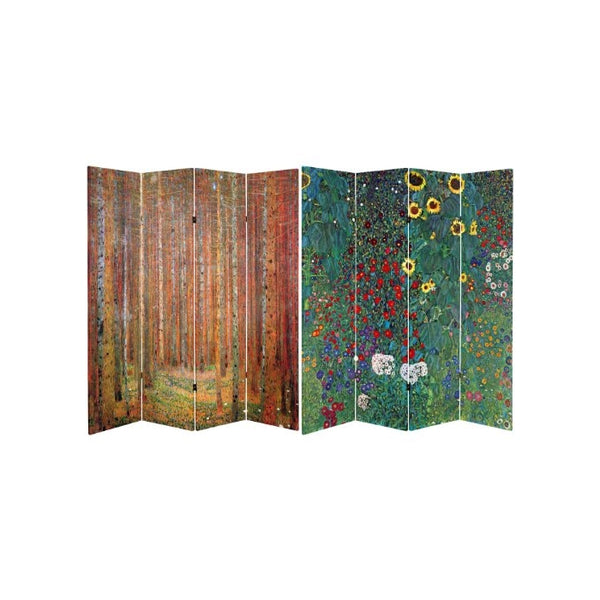 Oriental Furniture 6 ft. Tall Double Sided Works of Klimt Room Divider - Tannenwald/Farm Garden