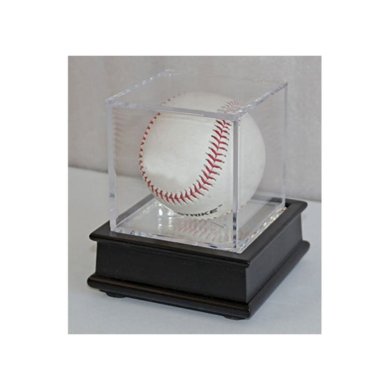 Ultra Clear UV Pro Baseball Holder Cube Display Case and Wood Stand Black, B03-BLA