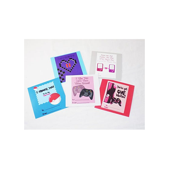 Video Gamer Themed Geeky Valentine's Day Cards with Stickers