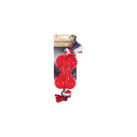 Ethical Pets 54105 Play Strong Rubber Bone with Rope, 5.", Red