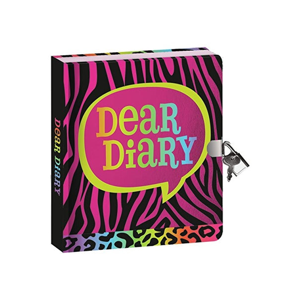 Peaceable Kingdom Bright Animal Print Shiny Foil Cover 6.25" Lock and Key, Lined Page Diary for Kids