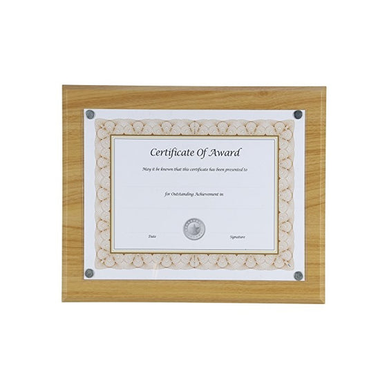 Nudell 8.5" x 11" Award Plaque with Exclusive Easy-load Magnetic Clear Cover System (actual dimensions 10.5" x 13"), Oak (18867)