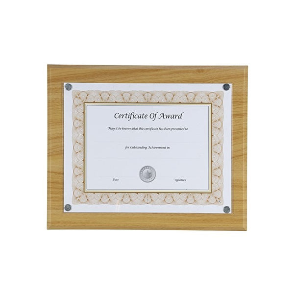 Nudell 8.5" x 11" Award Plaque with Exclusive Easy-load Magnetic Clear Cover System (actual dimensions 10.5" x 13"), Oak (18867)