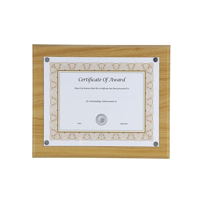 Nudell 8.5" x 11" Award Plaque with Exclusive Easy-load Magnetic Clear Cover System (actual dimensions 10.5" x 13"), Oak (18867)